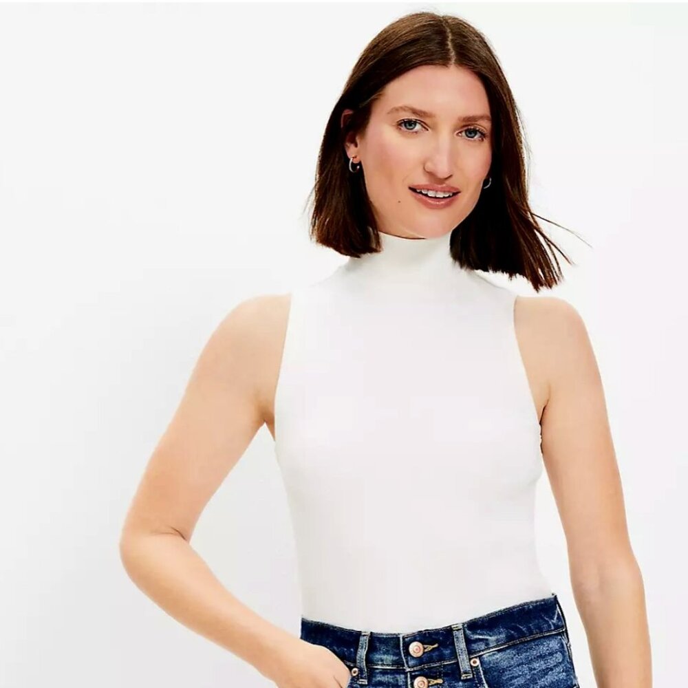 Mock Neck Perfect Ribbed Tank Top - XS - Whisper White - NWT